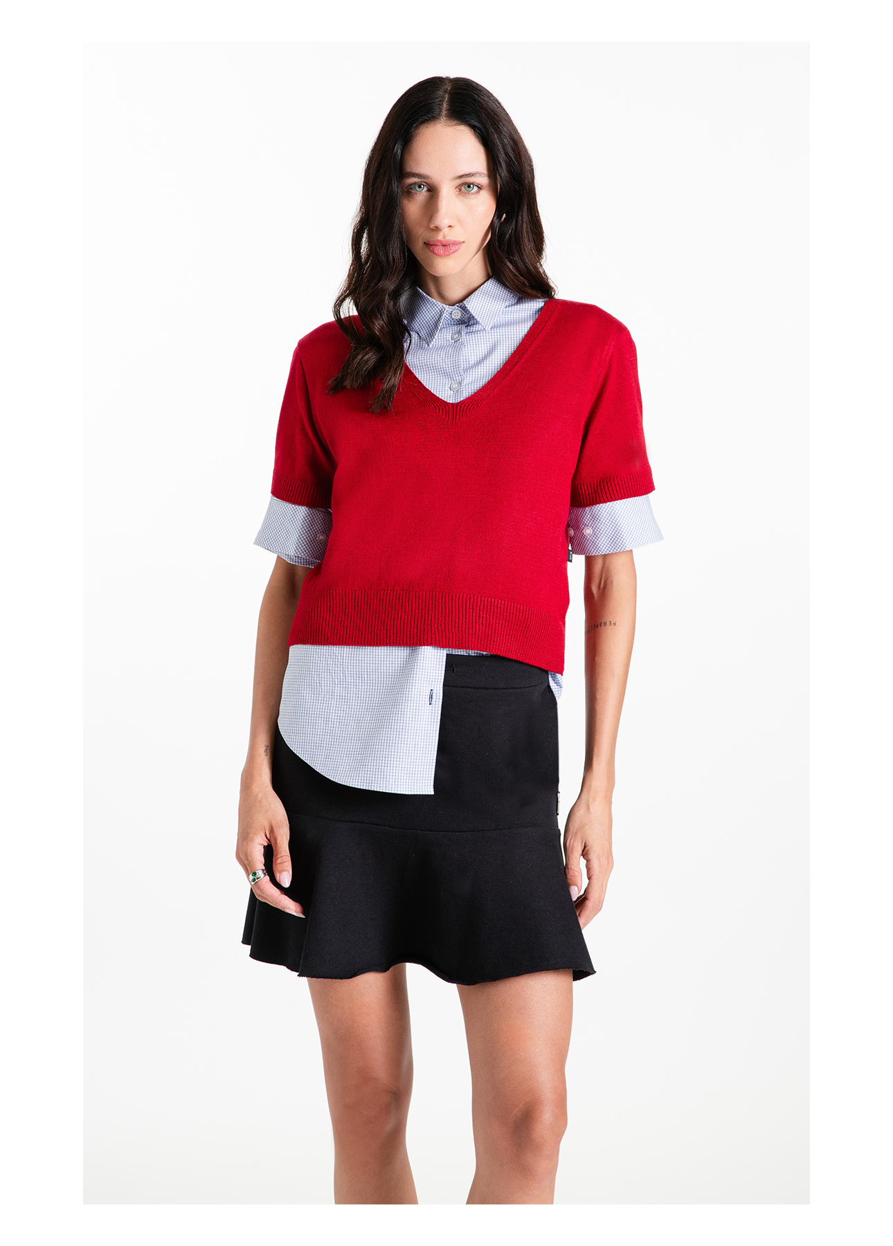  Blusa Tricot Modal Knit Neck Jersey Vermelho