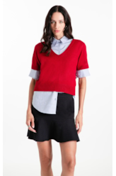  Blusa Tricot Modal Knit Neck Jersey Vermelho