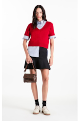  Blusa Tricot Modal Knit Neck Jersey Vermelho