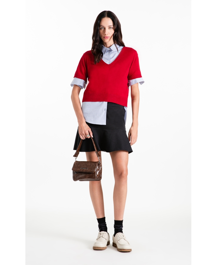  Blusa Tricot Modal Knit Neck Jersey Vermelho