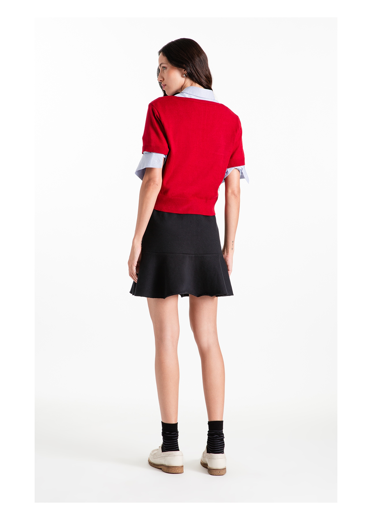  Blusa Tricot Modal Knit Neck Jersey Vermelho