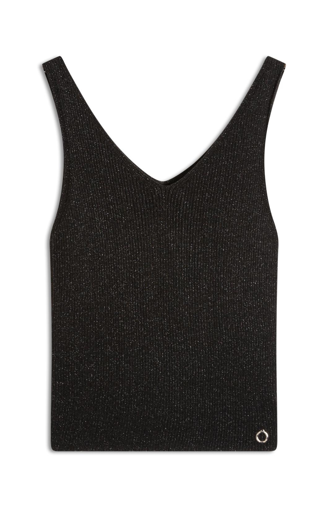 DIFFERENT IS OK Ribbed Cut-out シズニルック Blusa Tricot Modal Shine Ribbed Neck Preto