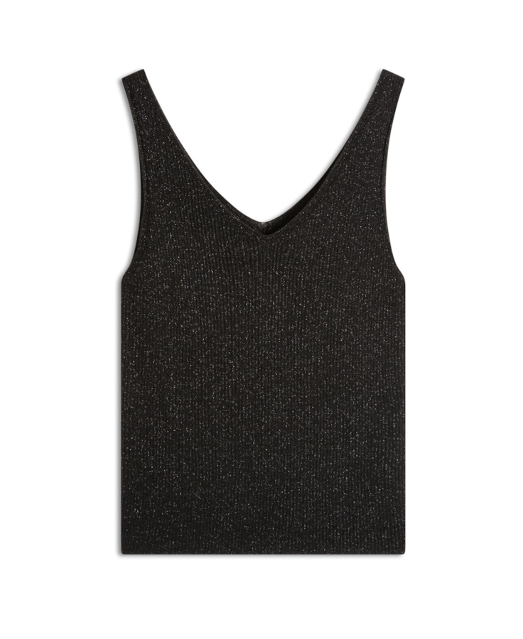 Blusa Tricot Modal Shine Ribbed Neck Preto