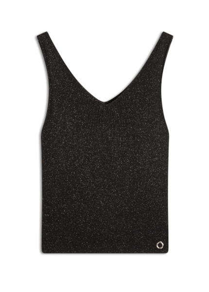 Blusa Tricot Modal Shine Ribbed Neck Preto