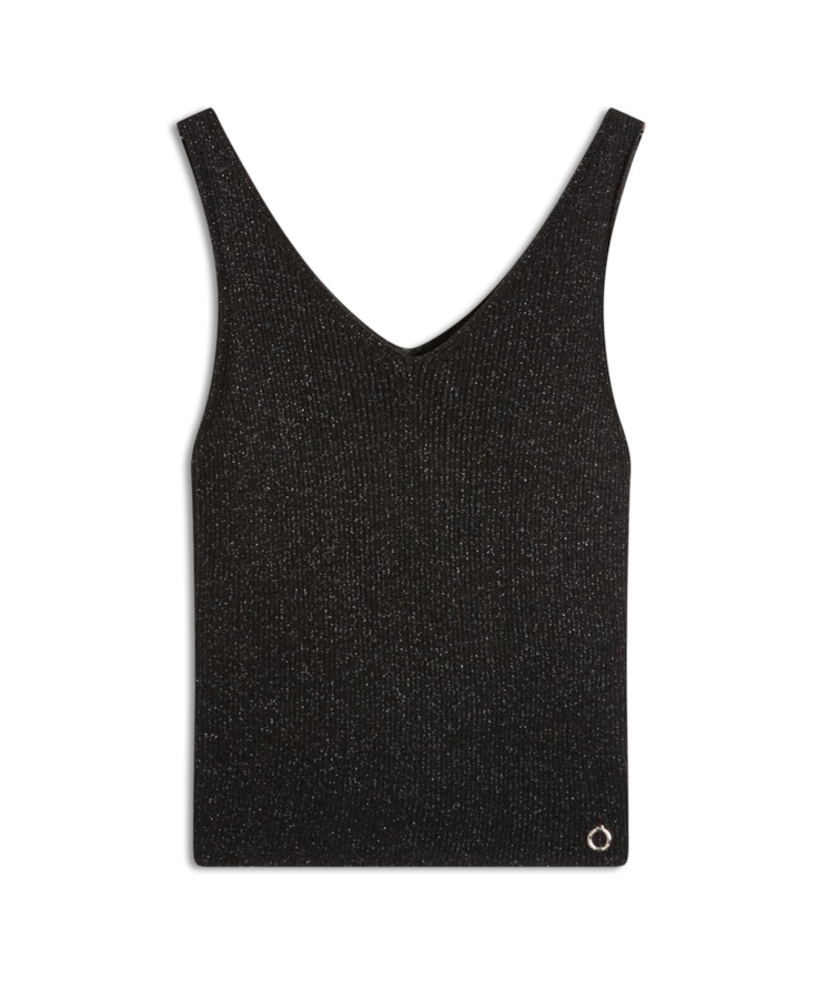 Blusa Tricot Modal Shine Ribbed Neck Preto