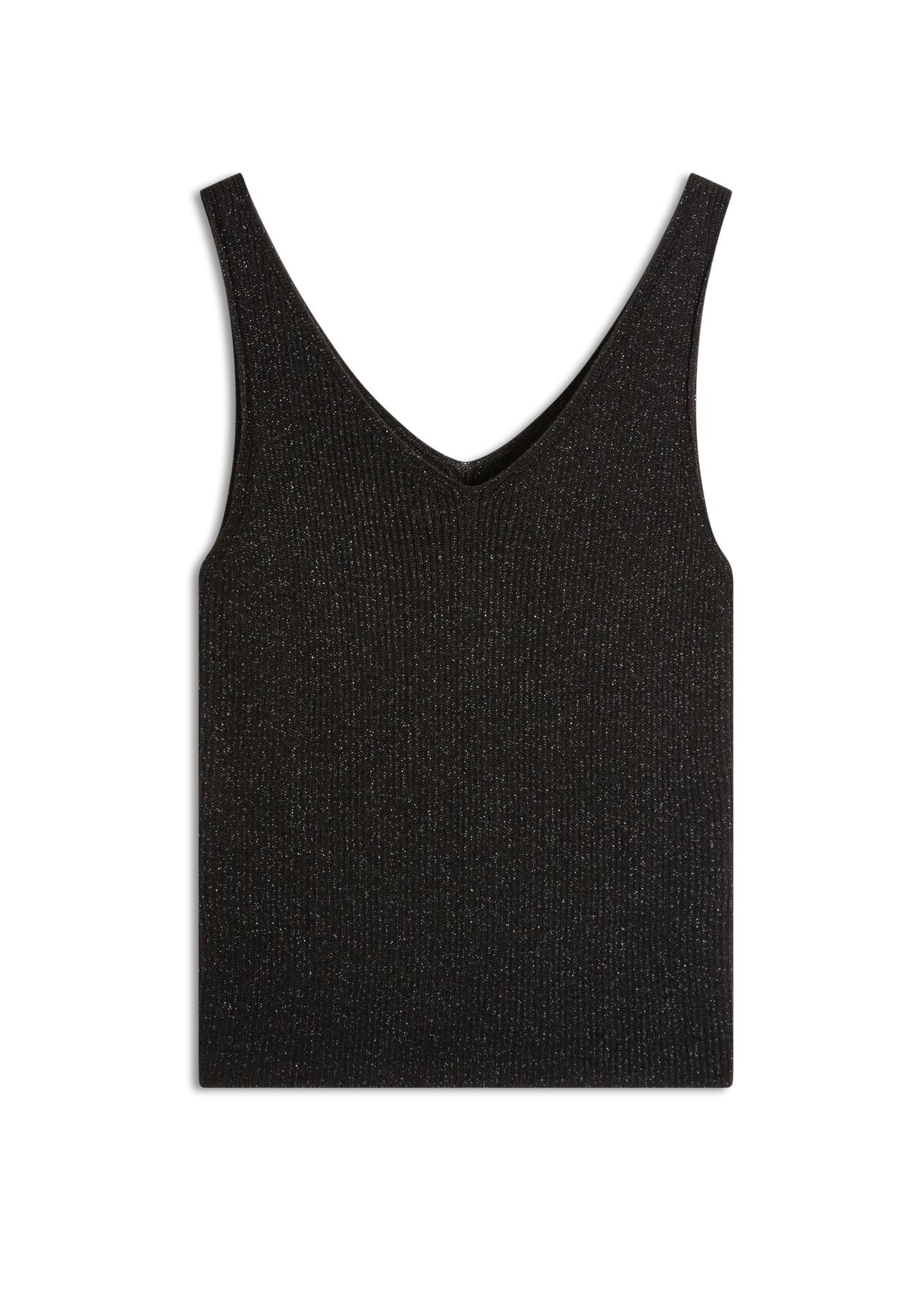 Blusa Tricot Modal Shine Ribbed Neck Preto
