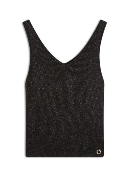 Blusa Tricot Modal Shine Ribbed Neck Preto