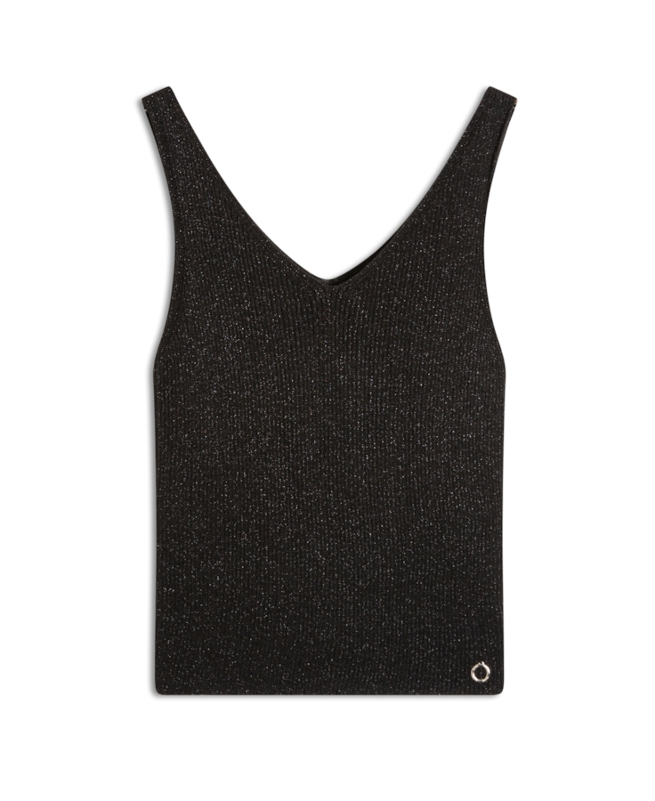 Blusa Tricot Modal Shine Ribbed Neck Preto