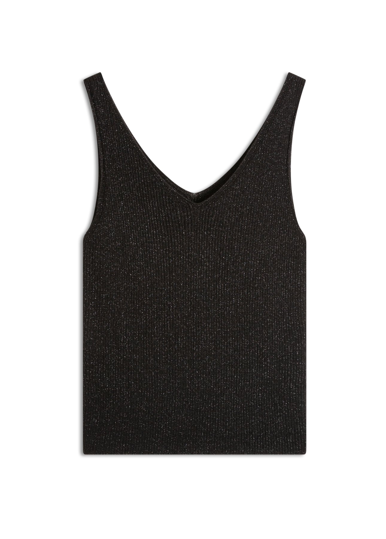Blusa Tricot Modal Shine Ribbed Neck Preto