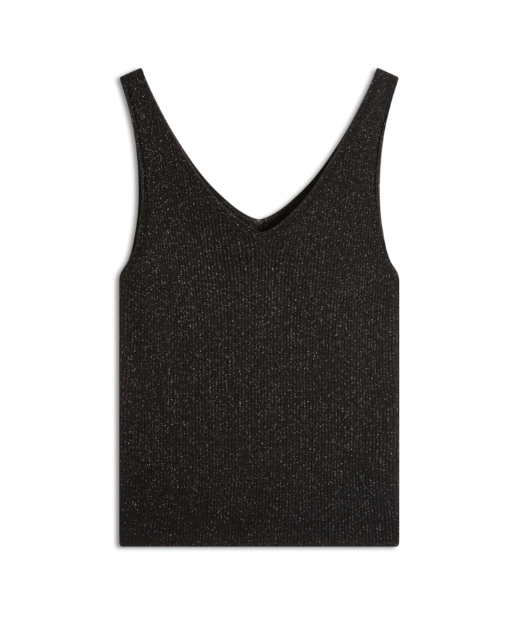 Blusa Tricot Modal Shine Ribbed Neck Preto