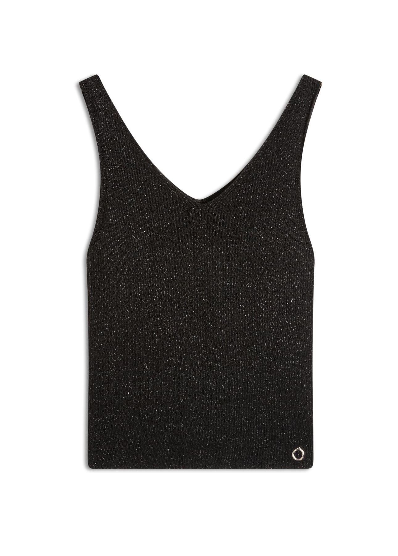 Blusa Tricot Modal Shine Ribbed Neck Preto