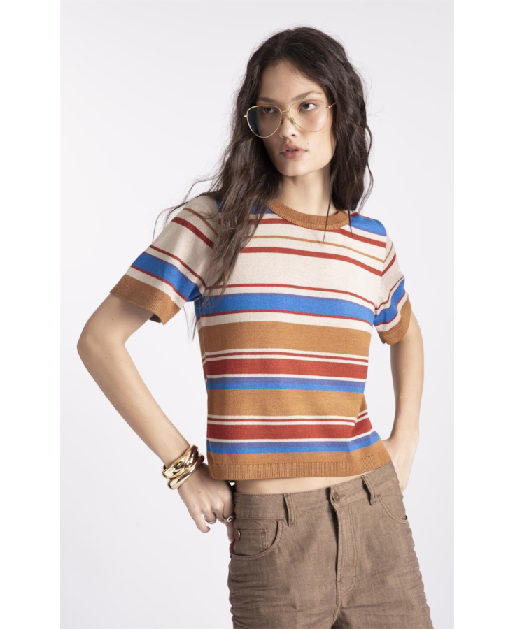 Blusa Tricot Power Knit Nude Listras
