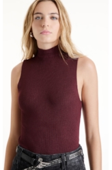 Blusa Tricot  Ribbed Freddo Turtleneck Bordeaux