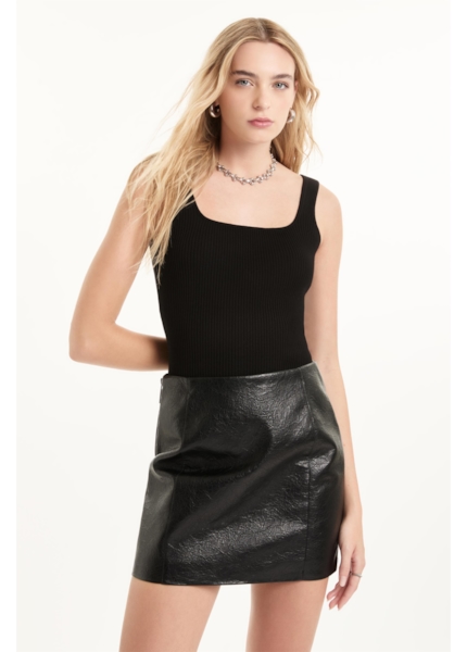 Blusa Tricot Ribbed Sleeveless Preto
