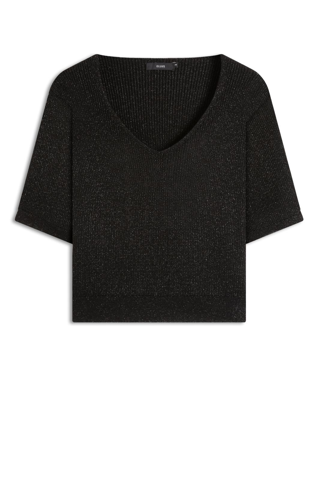 Blusa Tricot Modal Shine Ribbed Neck Preto