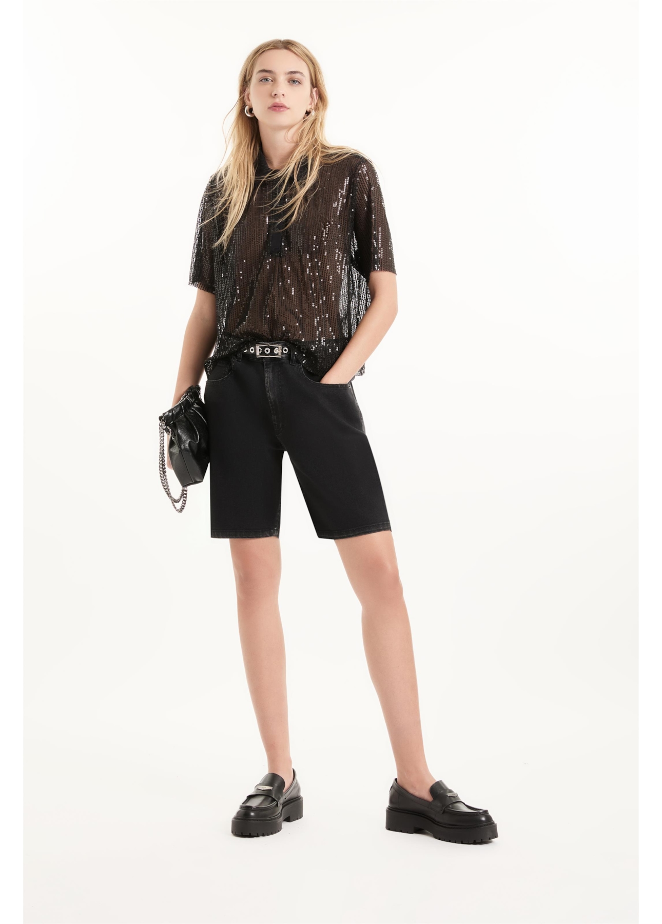 Blusa Tule Sequins Polo Preto