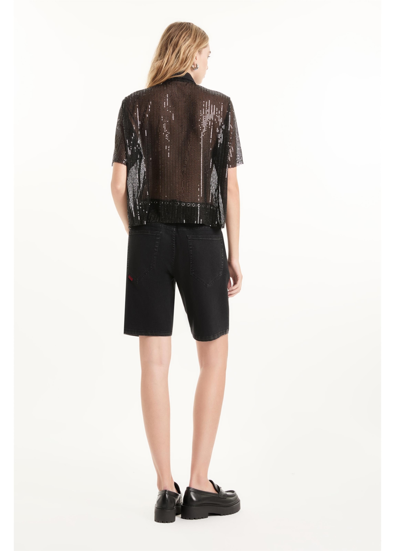 Blusa Tule Sequins Polo Preto