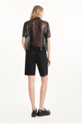 Blusa Tule Sequins Polo Preto