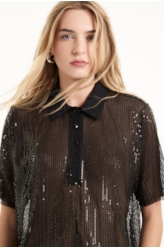 Blusa Tule Sequins Polo Preto