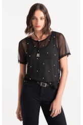 Blusa Tule Shine Strass Preto