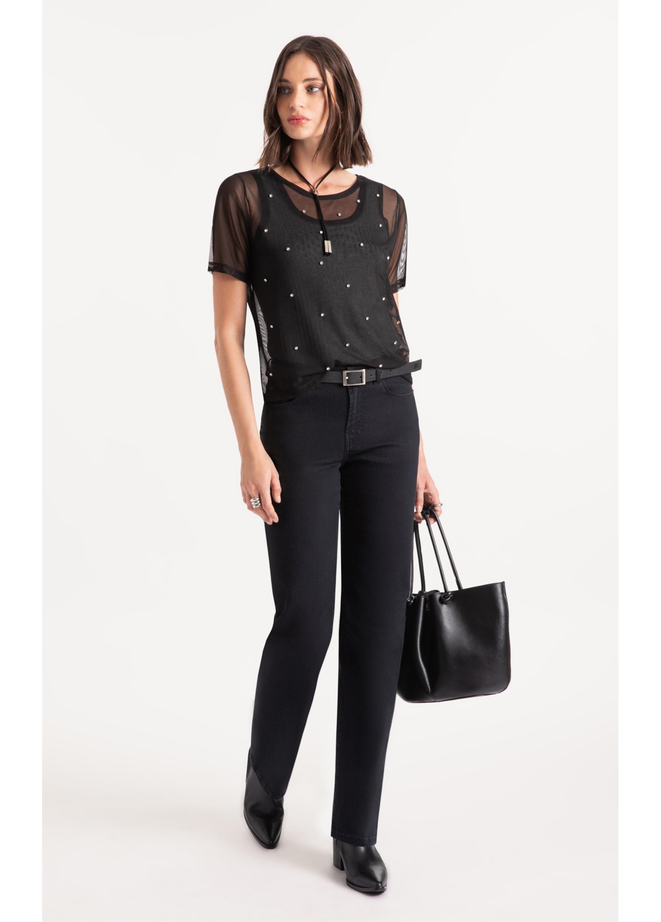 Blusa Tule Shine Strass Preto