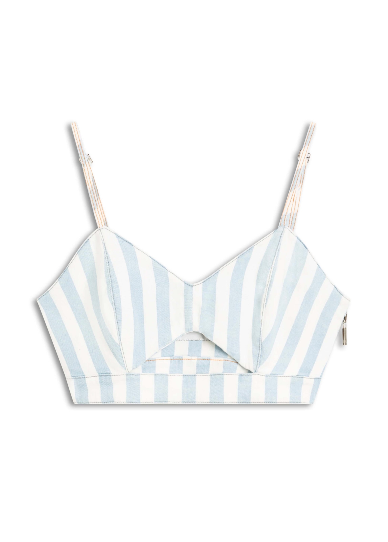 Blusa Vintage Stripe Denim Top Abertura Lav.Dest.Plus