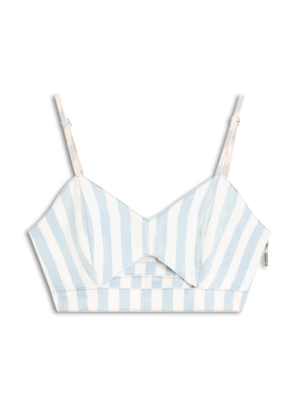 Blusa Vintage Stripe Denim Top Abertura Lav.Dest.Plus