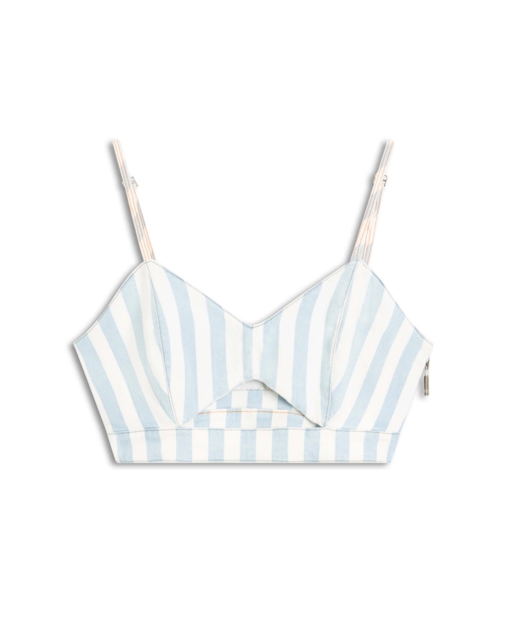 Blusa Vintage Stripe Denim Top Abertura Lav.Dest.Plus
