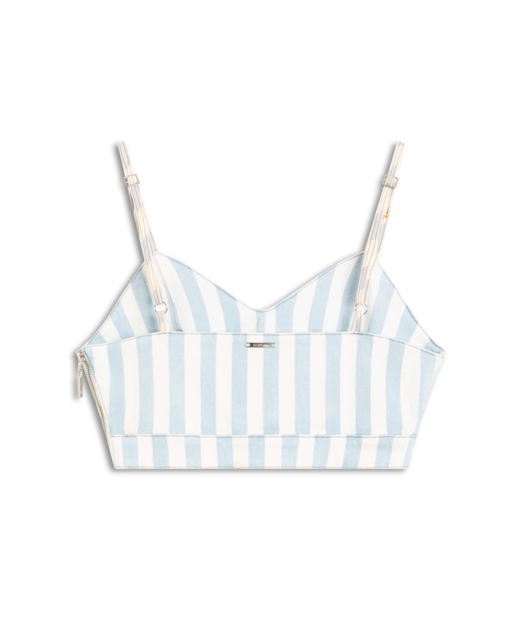 Blusa Vintage Stripe Denim Top Abertura Lav.Dest.Plus