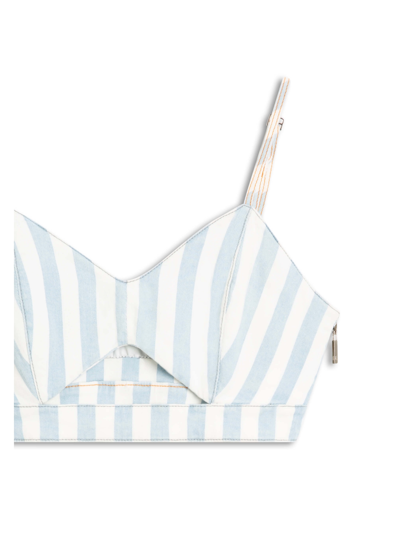 Blusa Vintage Stripe Denim Top Abertura Lav.Dest.Plus