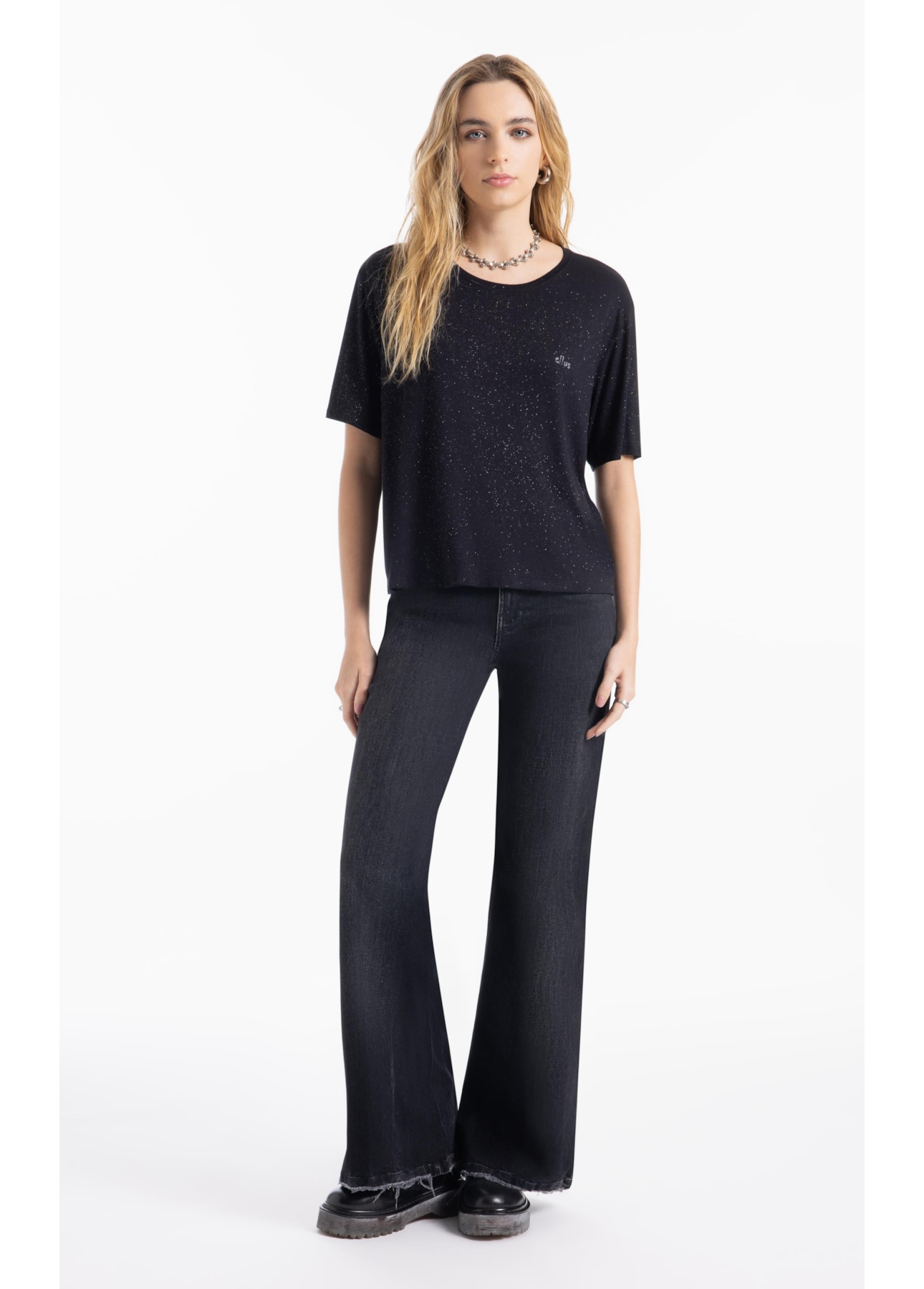 Blusa Visco Boxy Ellus Glitter Preto