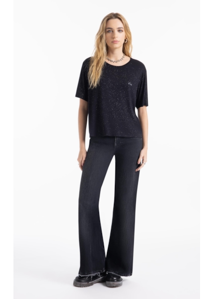 Blusa Visco Boxy Ellus Glitter Preto
