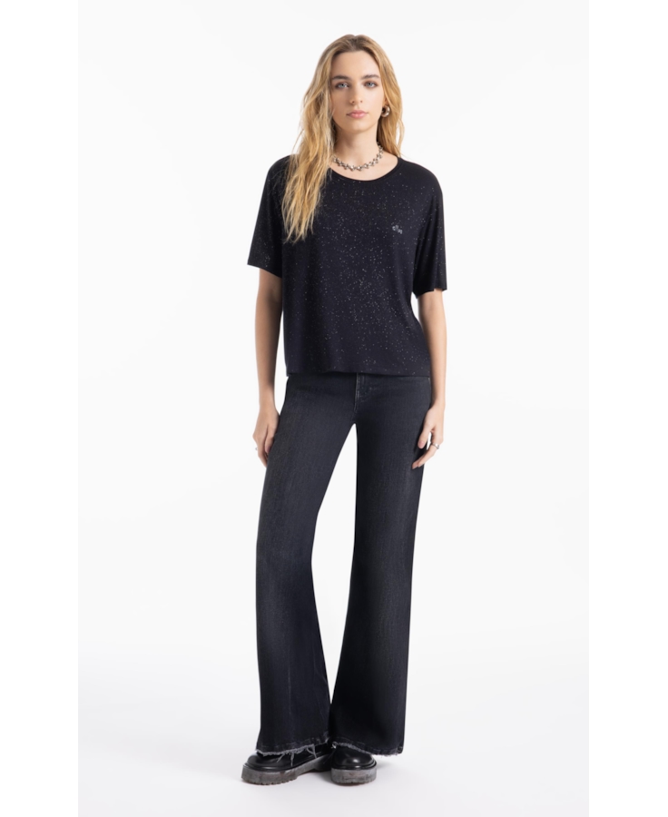 Blusa Visco Boxy Ellus Glitter Preto