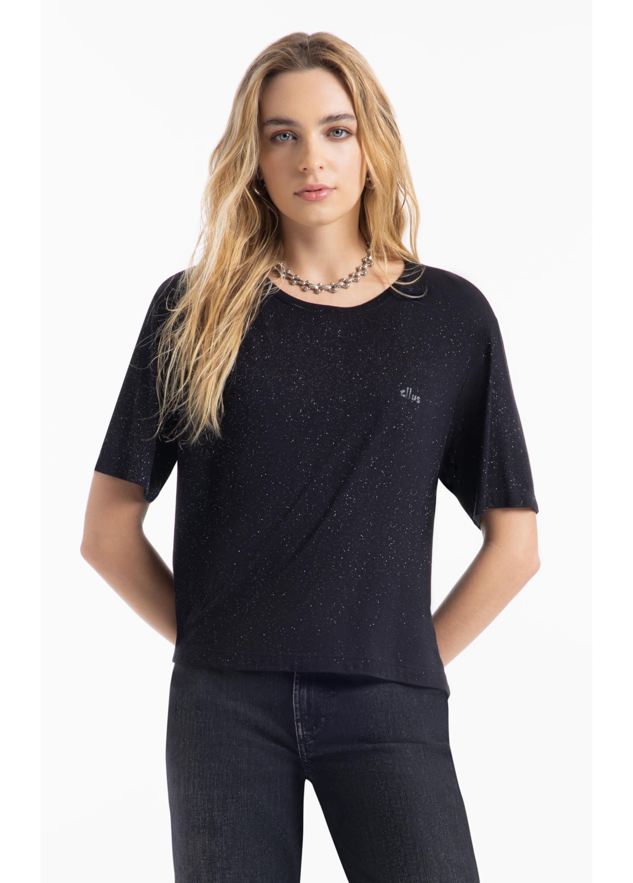 Blusa Visco Boxy Ellus Glitter Preto