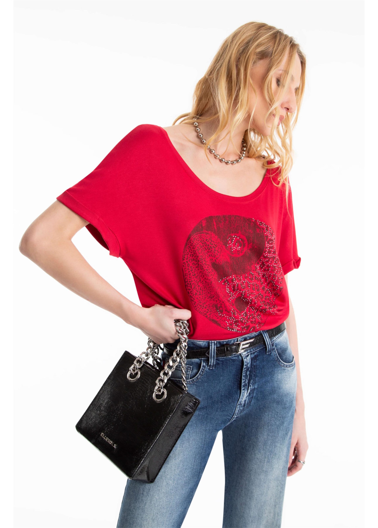 Blusa Visco Canoa Ellus Onça Vermelho