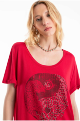 Blusa Visco Canoa Ellus Onça Vermelho
