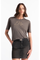 Blusa Visco Ellus Script Boxy Tabaco