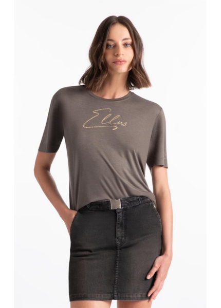 Blusa Visco Ellus Script Boxy Tabaco