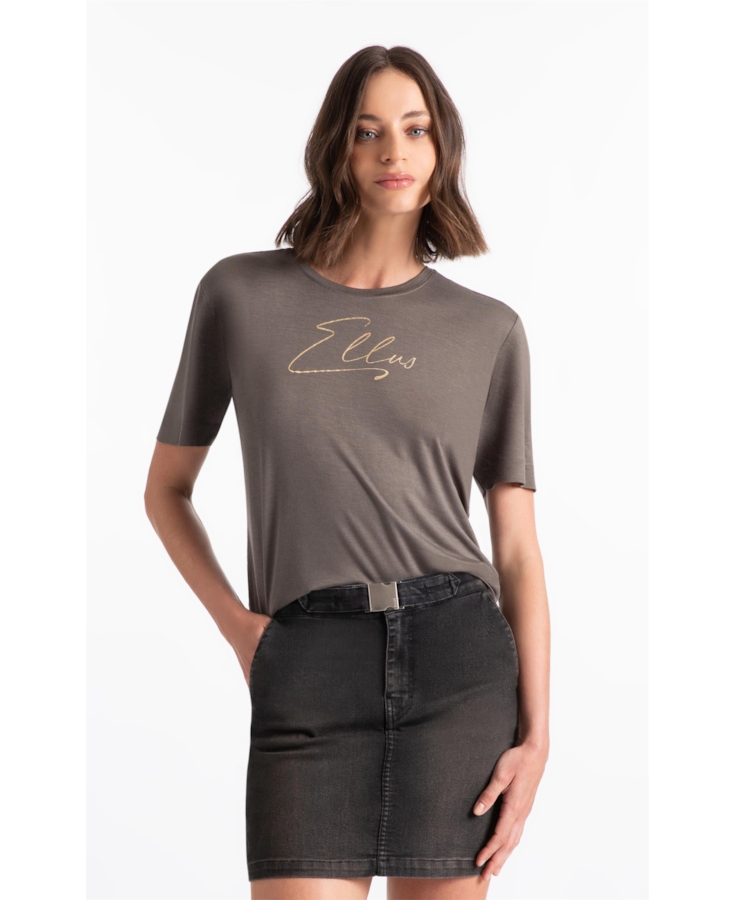 Blusa Visco Ellus Script Boxy Tabaco