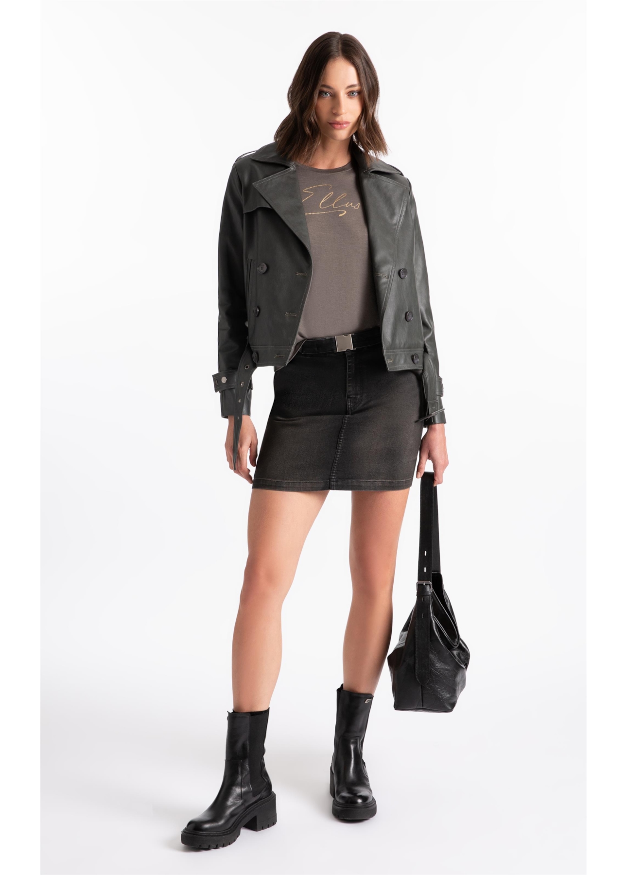 Blusa Visco Ellus Script Boxy Tabaco