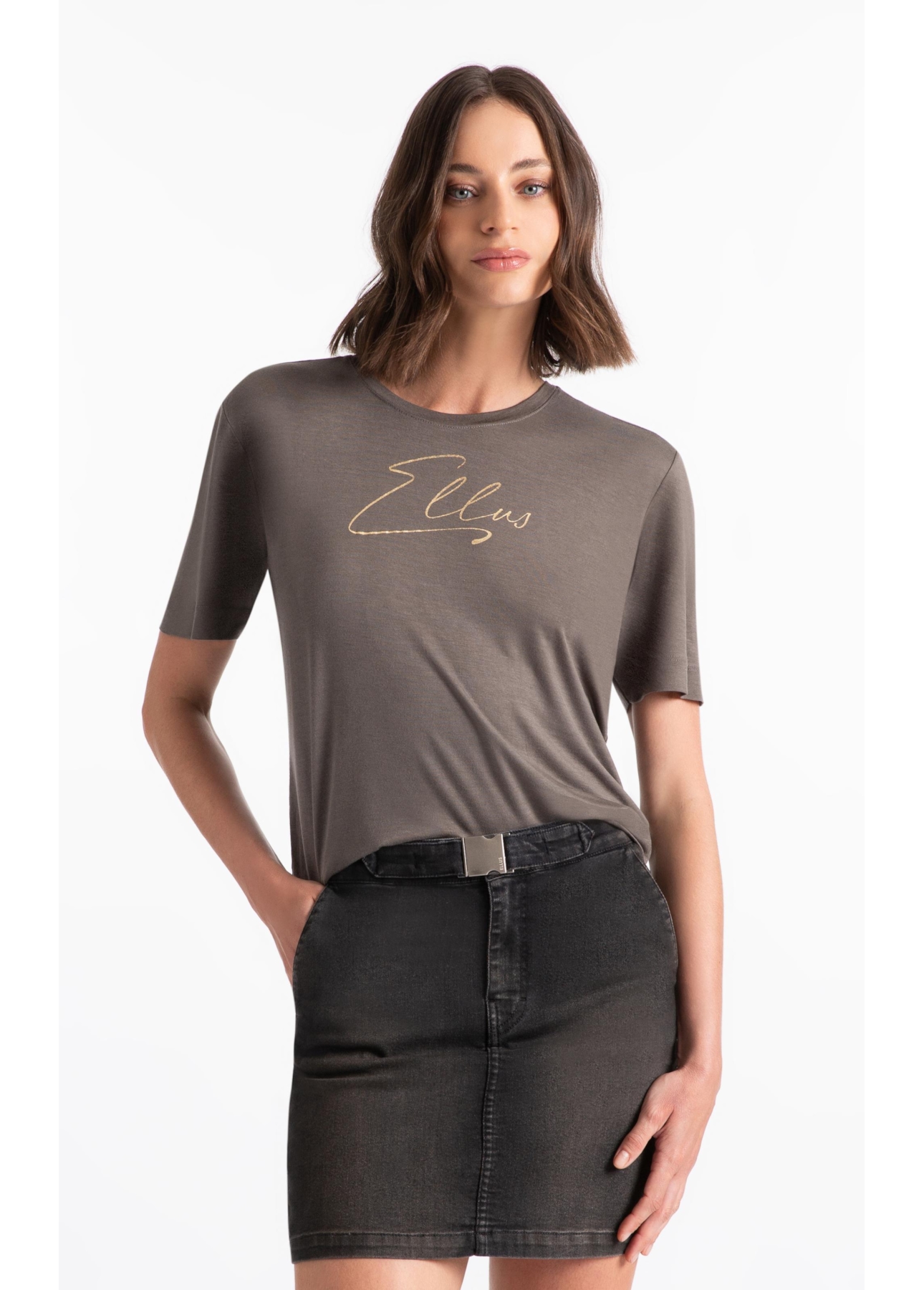 Blusa Visco Ellus Script Boxy Tabaco