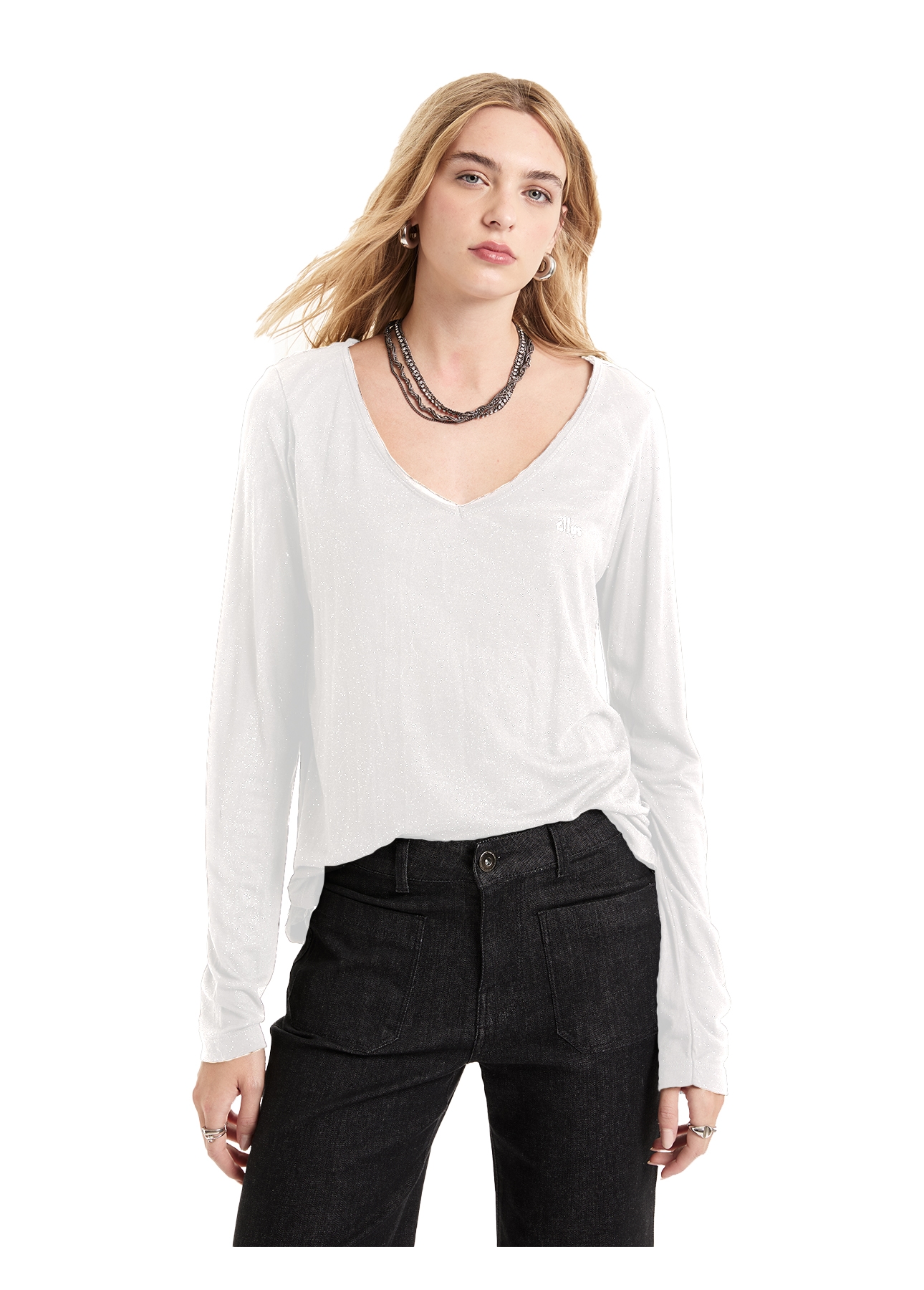 Blusa Visco Glitter Ml Off White