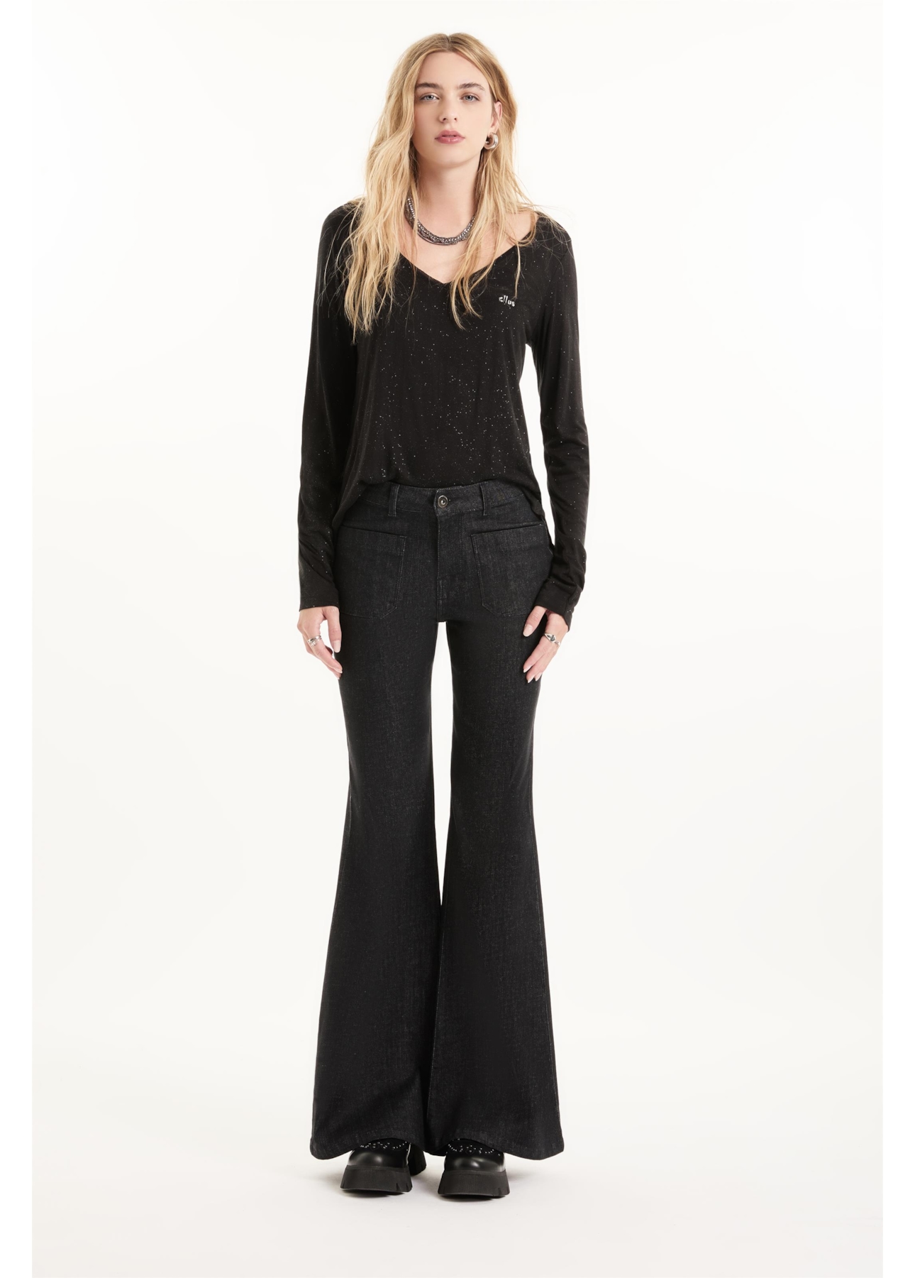 Blusa Visco Glitter Ml Preto