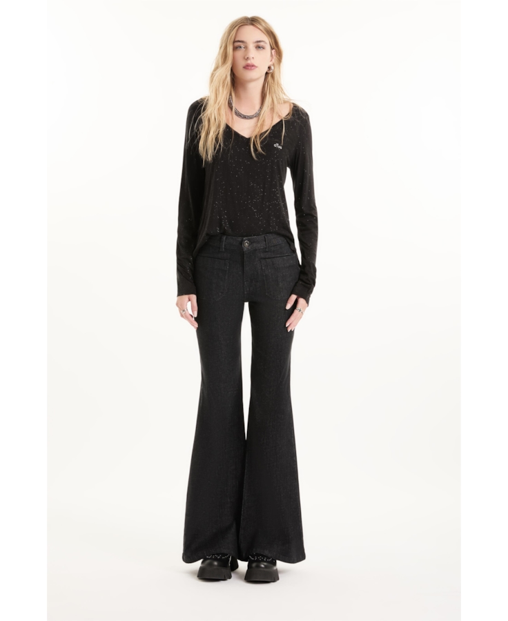 Blusa Visco Glitter Ml Preto