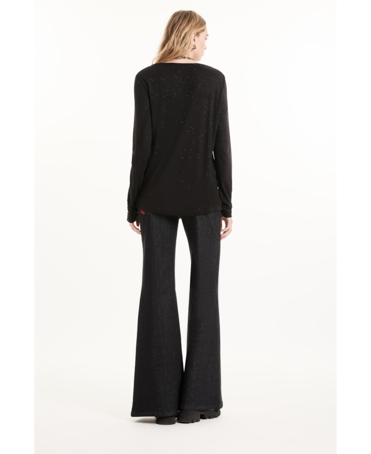 Blusa Visco Glitter Ml Preto