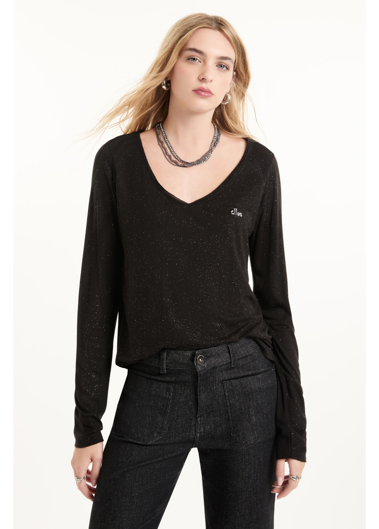 Blusa Visco Glitter Ml Preto