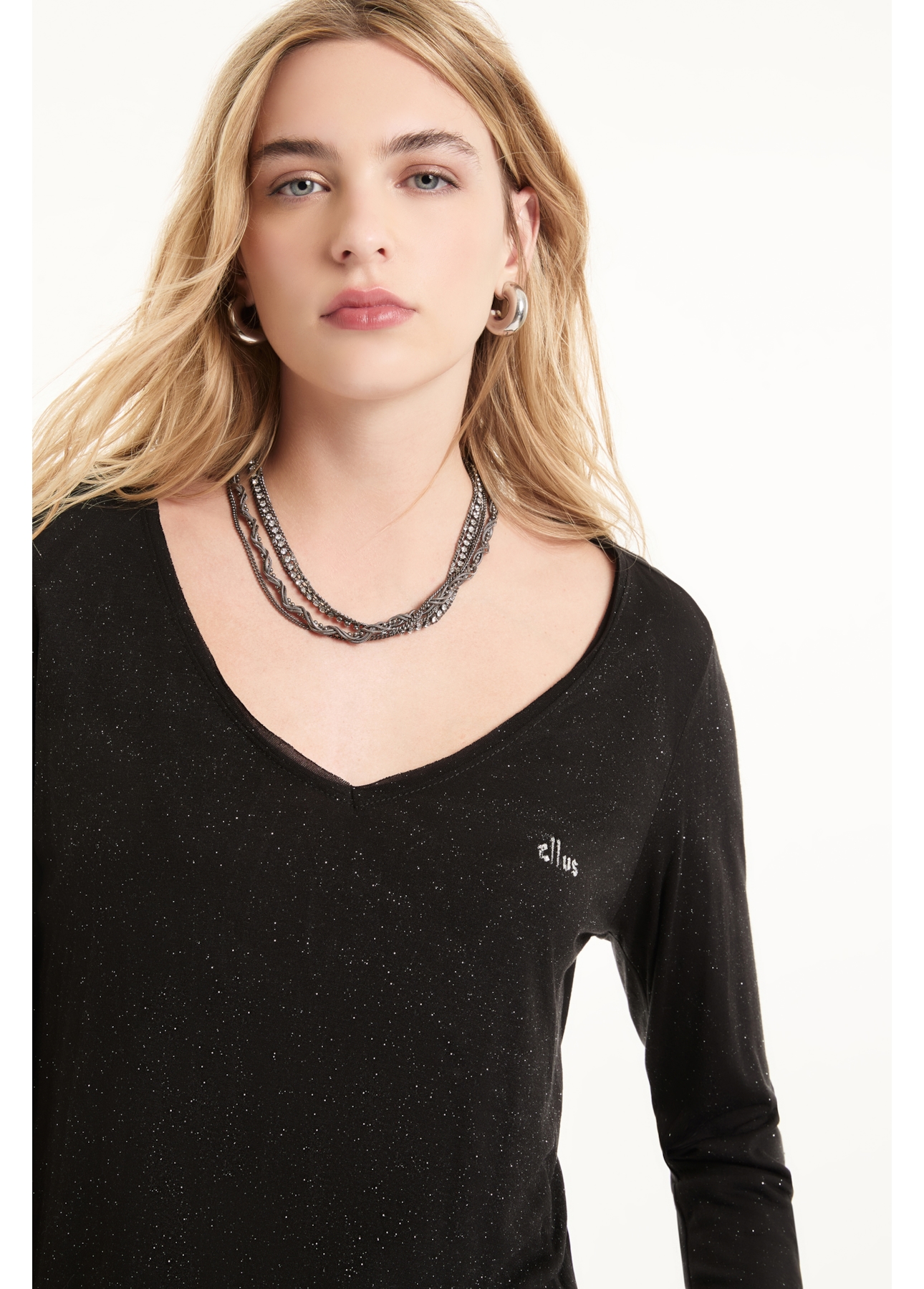 Blusa Visco Glitter Ml Preto