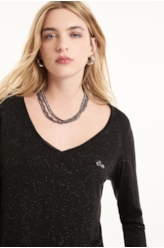 Blusa Visco Glitter Ml Preto