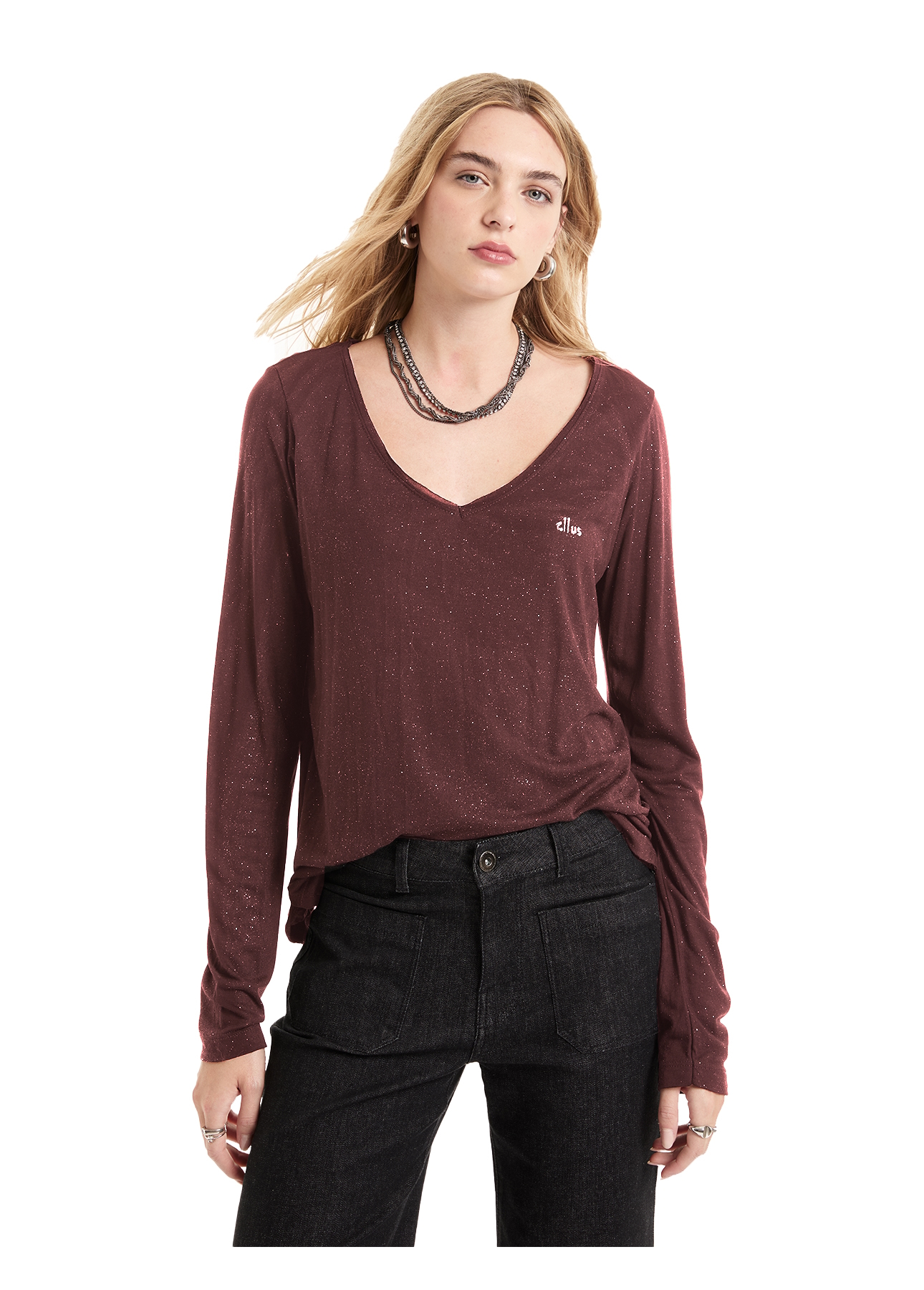 Blusa Visco Glitter Ml Vinho