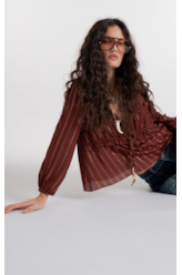 Blusa Visco Lurex Elastic Cuff Marrom